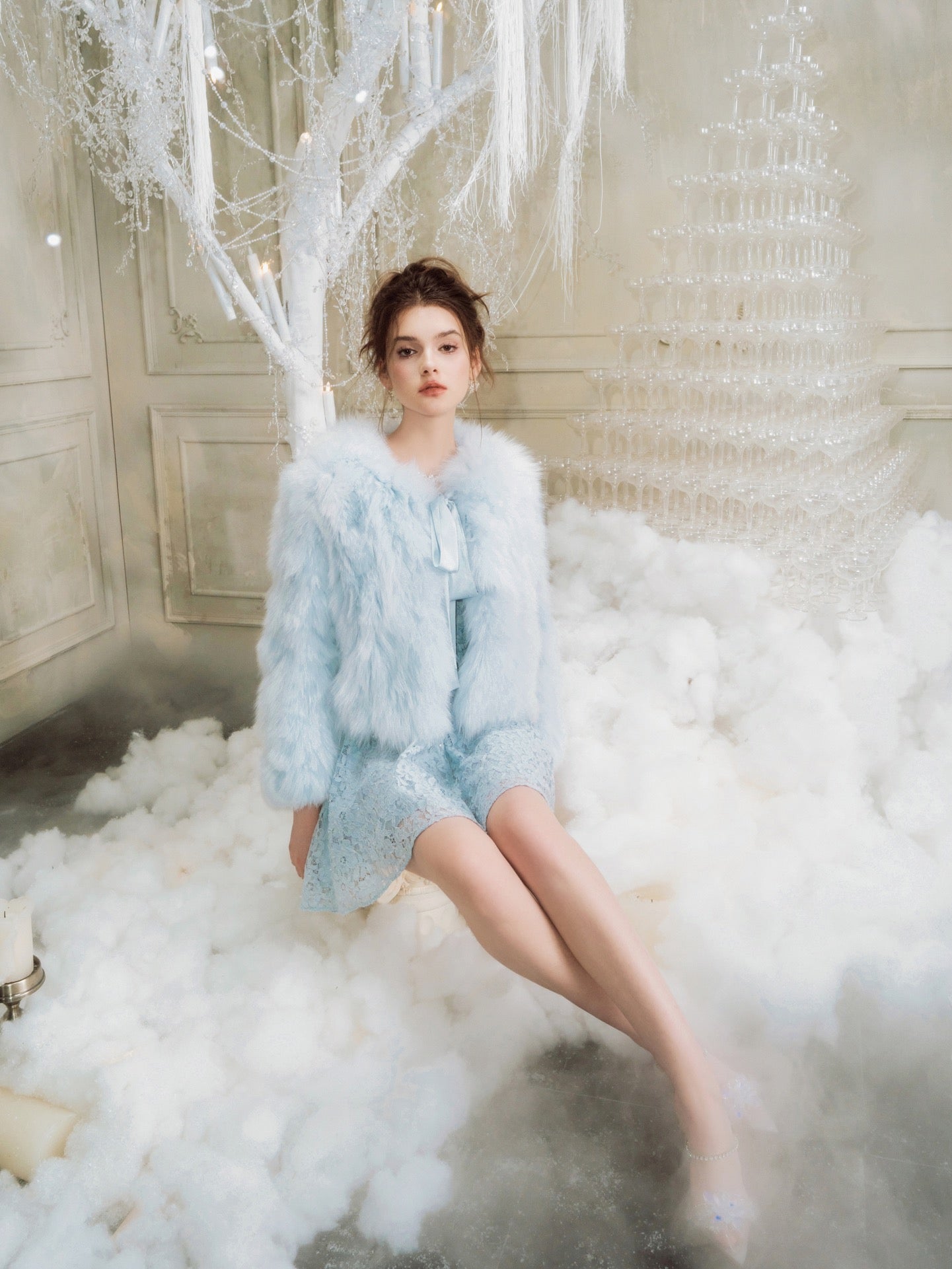 Wardrobes by chen Sky blue ribbon fur coat