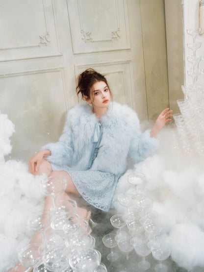 Wardrobes by chen Sky blue ribbon fur coat