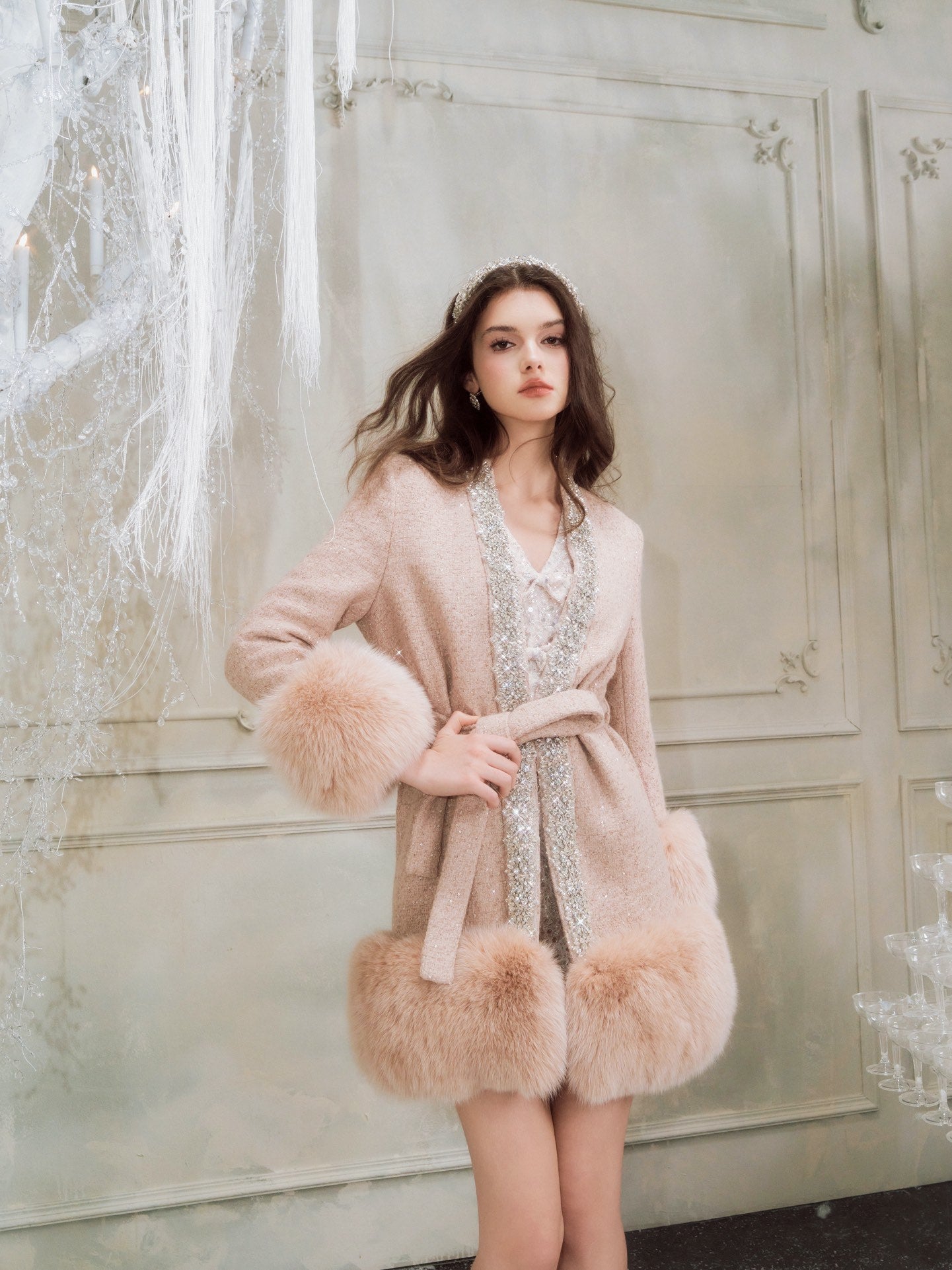 Wardrobes by chen Luxury Diamond Fox Fur Coat