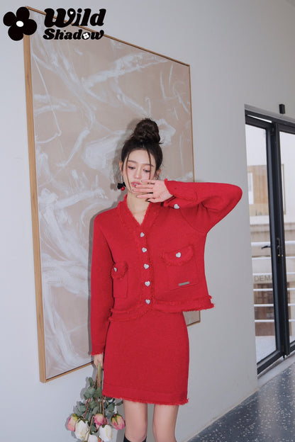 Wild Shadow Red Knit Set