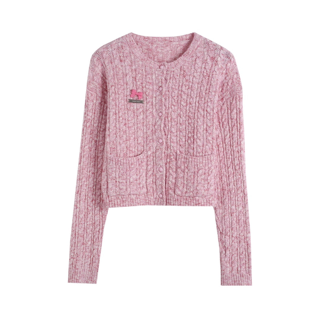 Wild Shadow Pink Round Collar Cardigan