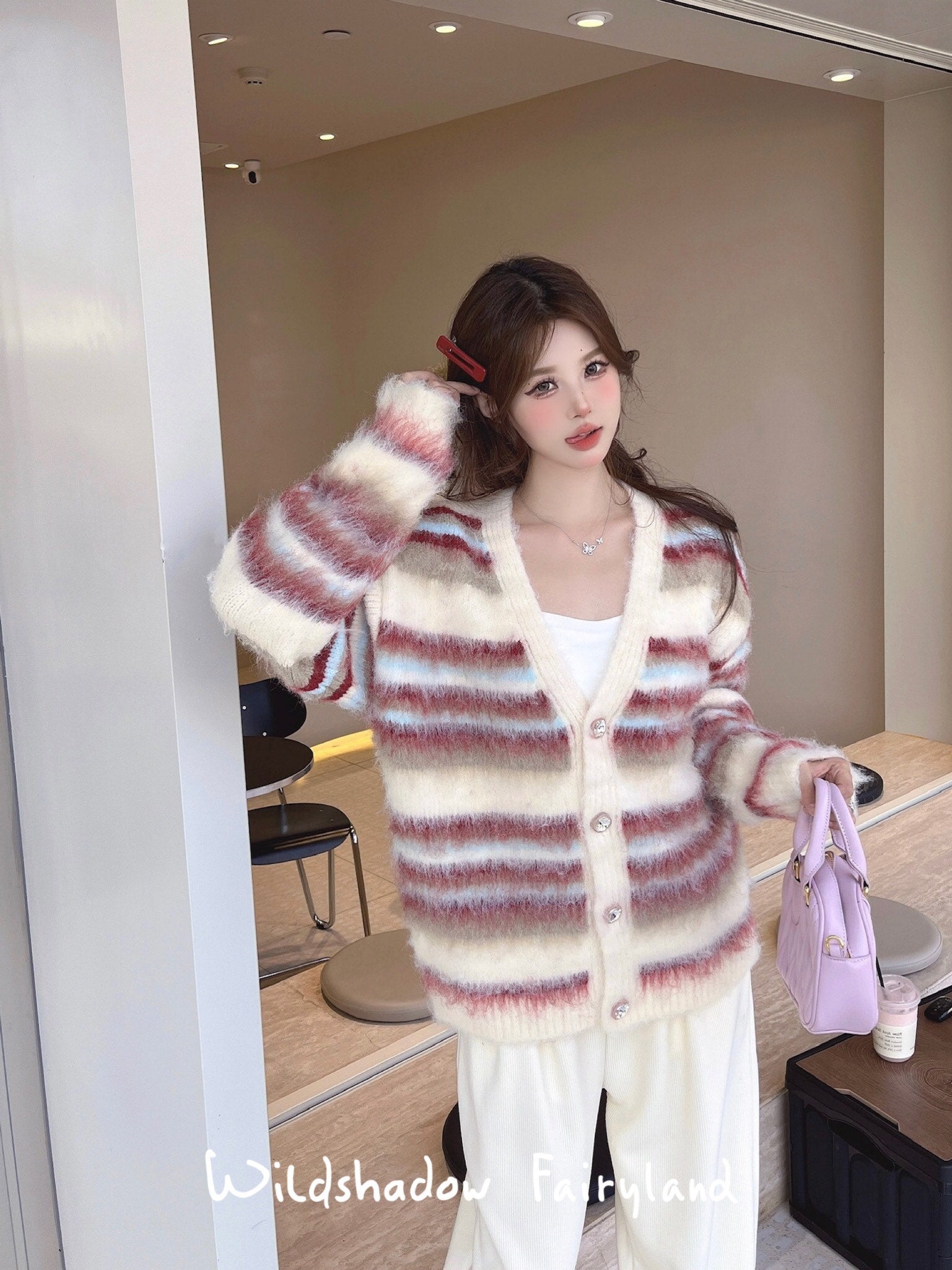 Wild Shadow V-neck Stripe Cardigan