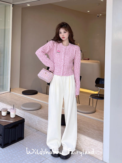 Wild Shadow Pink Round Collar Cardigan