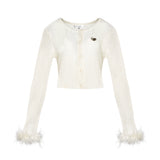 KROCHE Mohair Cardigan with Fur Cuff(2color)