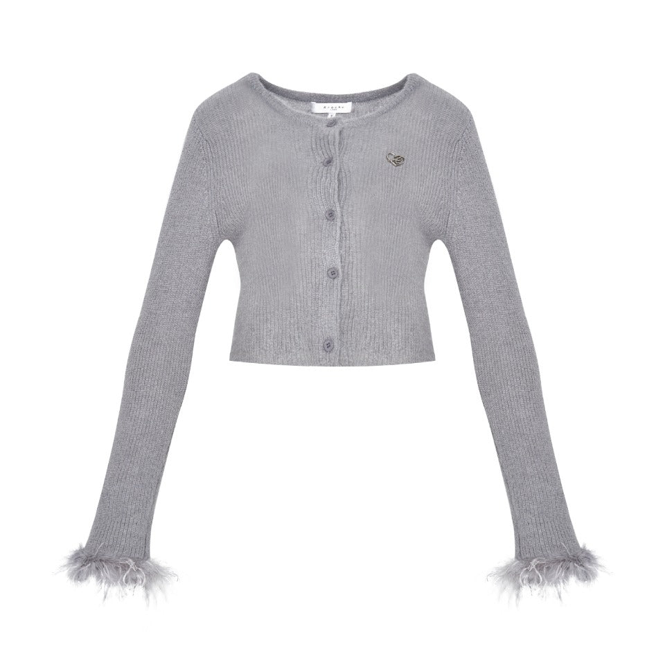 KROCHE Mohair Cardigan with Fur Cuff(2color)