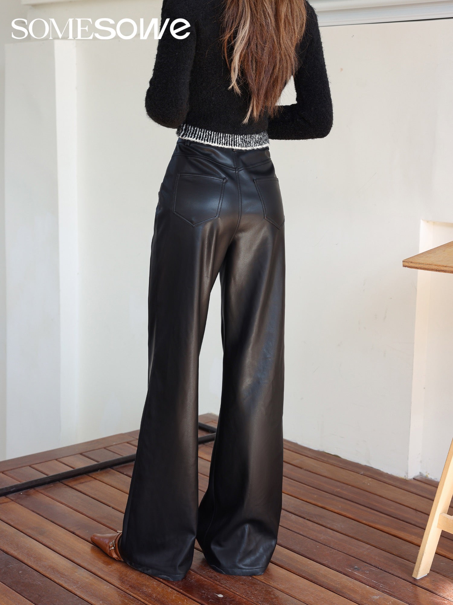 SOMESOWE Straight Leather Pants