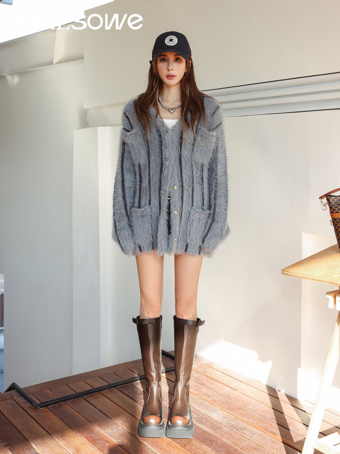 SOMESOWE Grey Pocket Cardigan