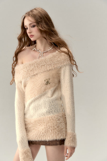 VIA PITTI  Off-Shoulder Apricot Sweater