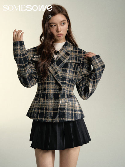 SOMESOWE Grid Belted Blazer