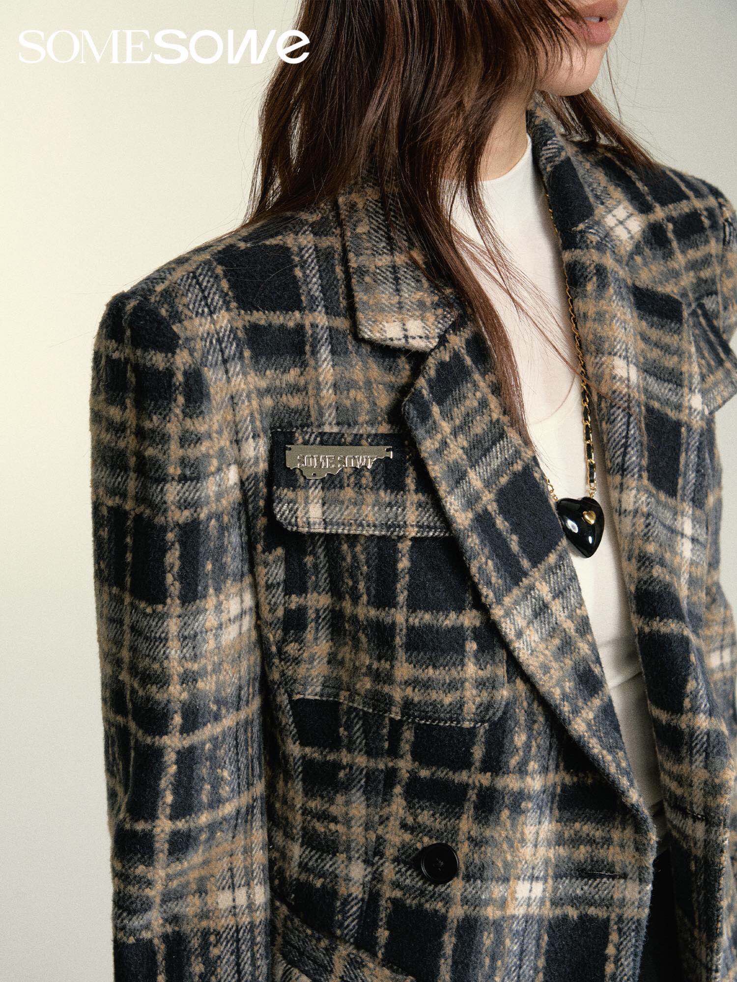 SOMESOWE Grid Belted Blazer