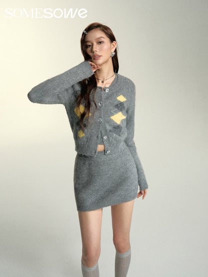 SOMESOWE Grey Lozenge Knit Set