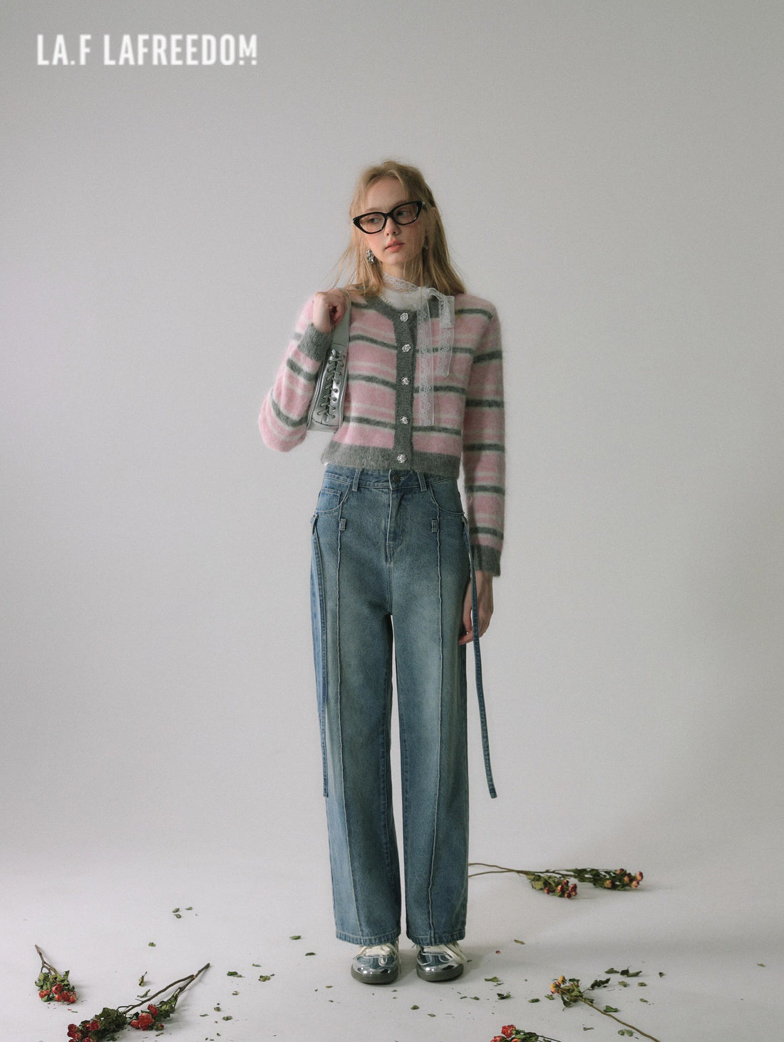 LAFREEDOM SALE Striped Knit Cardigan (Pink)