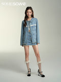 SOMESOWE Cut Edge Denim Jacket Or Skirt Set(Separate)