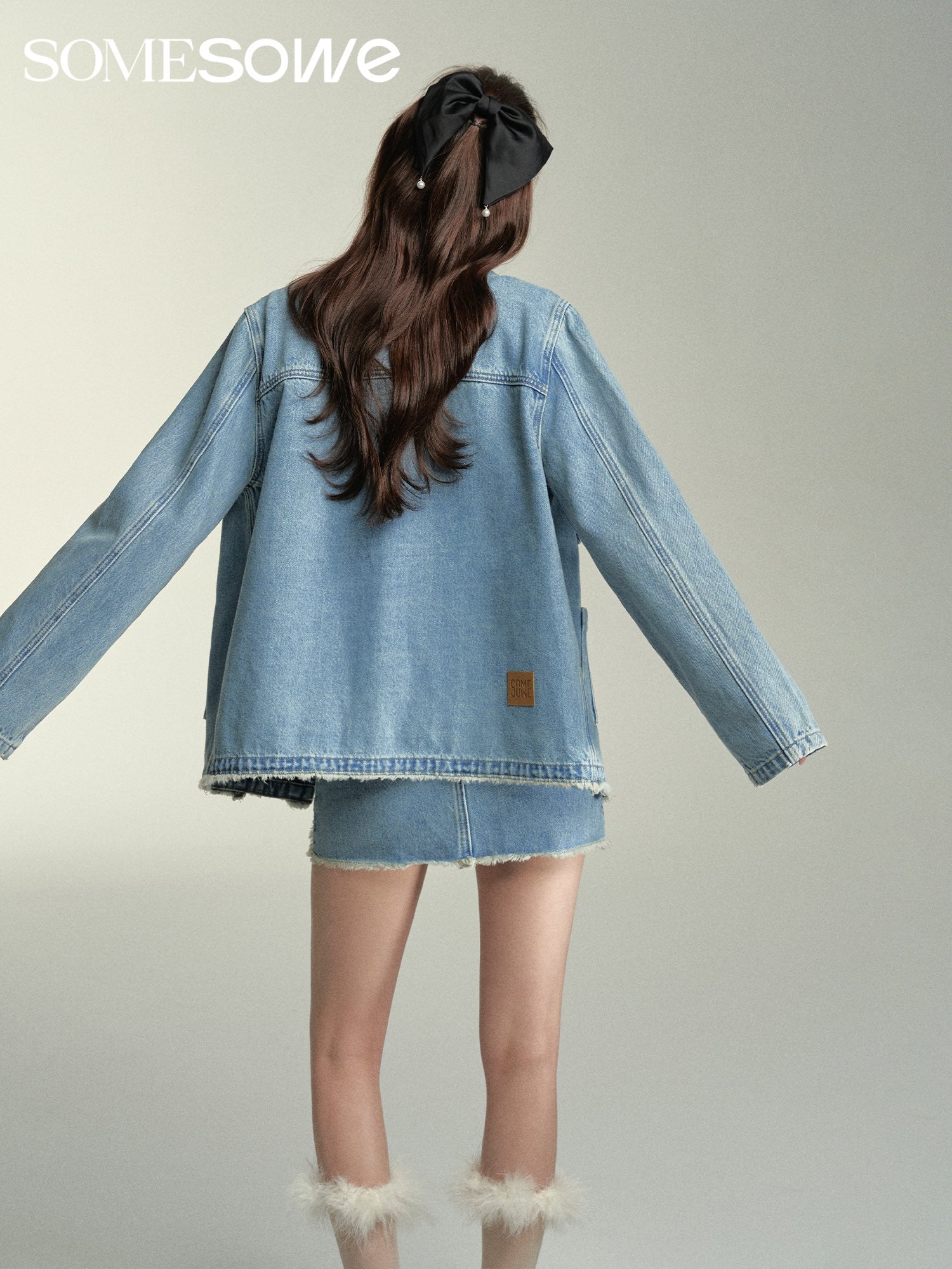 SOMESOWE Cut Edge Denim Jacket Or Skirt Set(Separate)