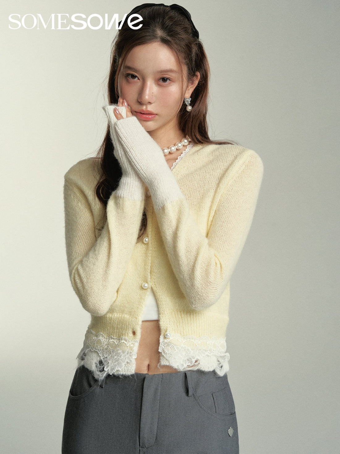 SOMESOWE  Lace Mohair Cardigan