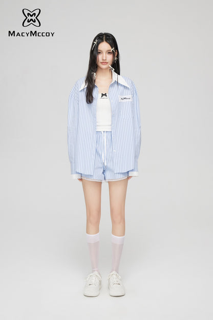 MacyMccoy Blue  Striped Set(shirt+shorts)