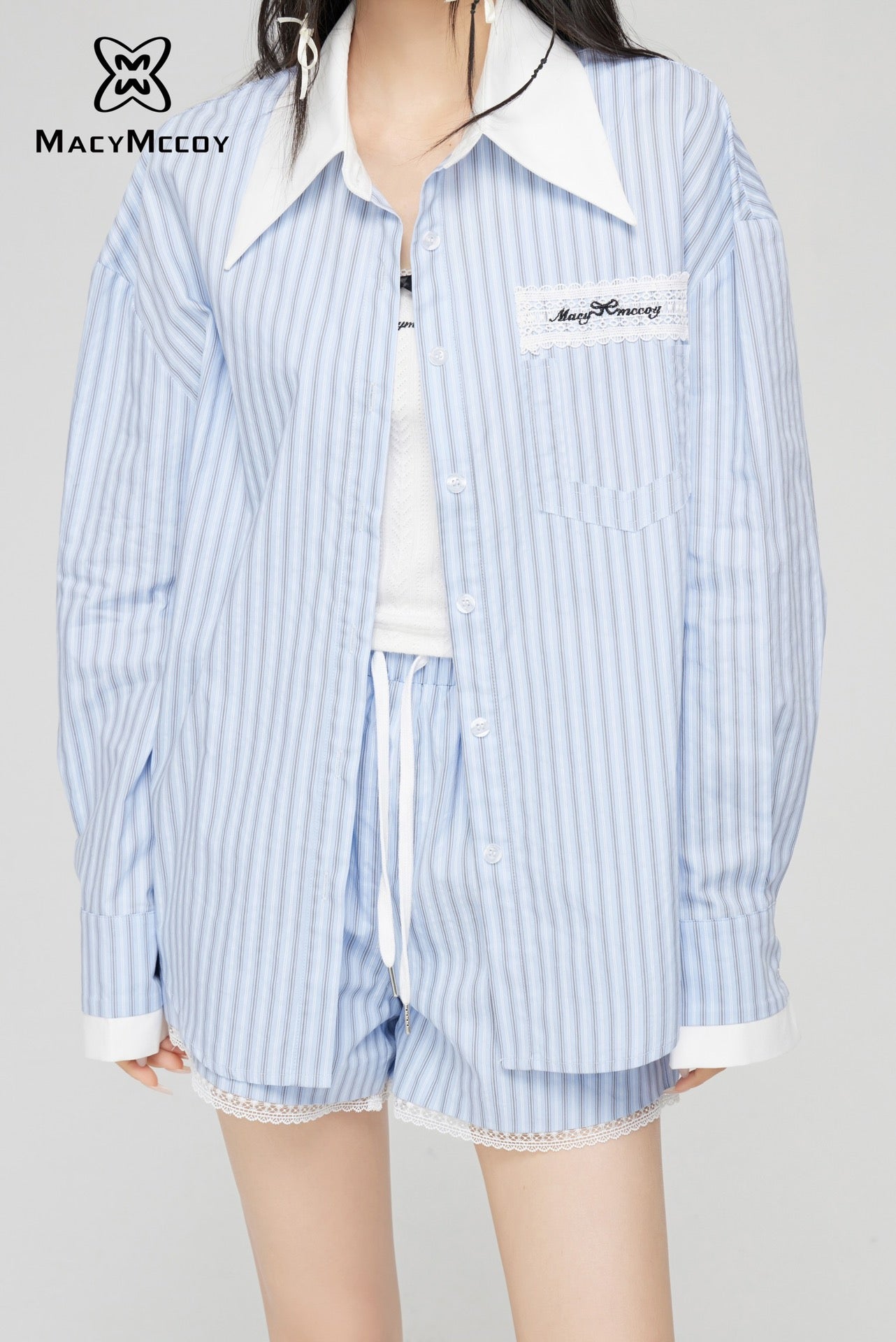 MacyMccoy Blue  Striped Set(shirt+shorts)