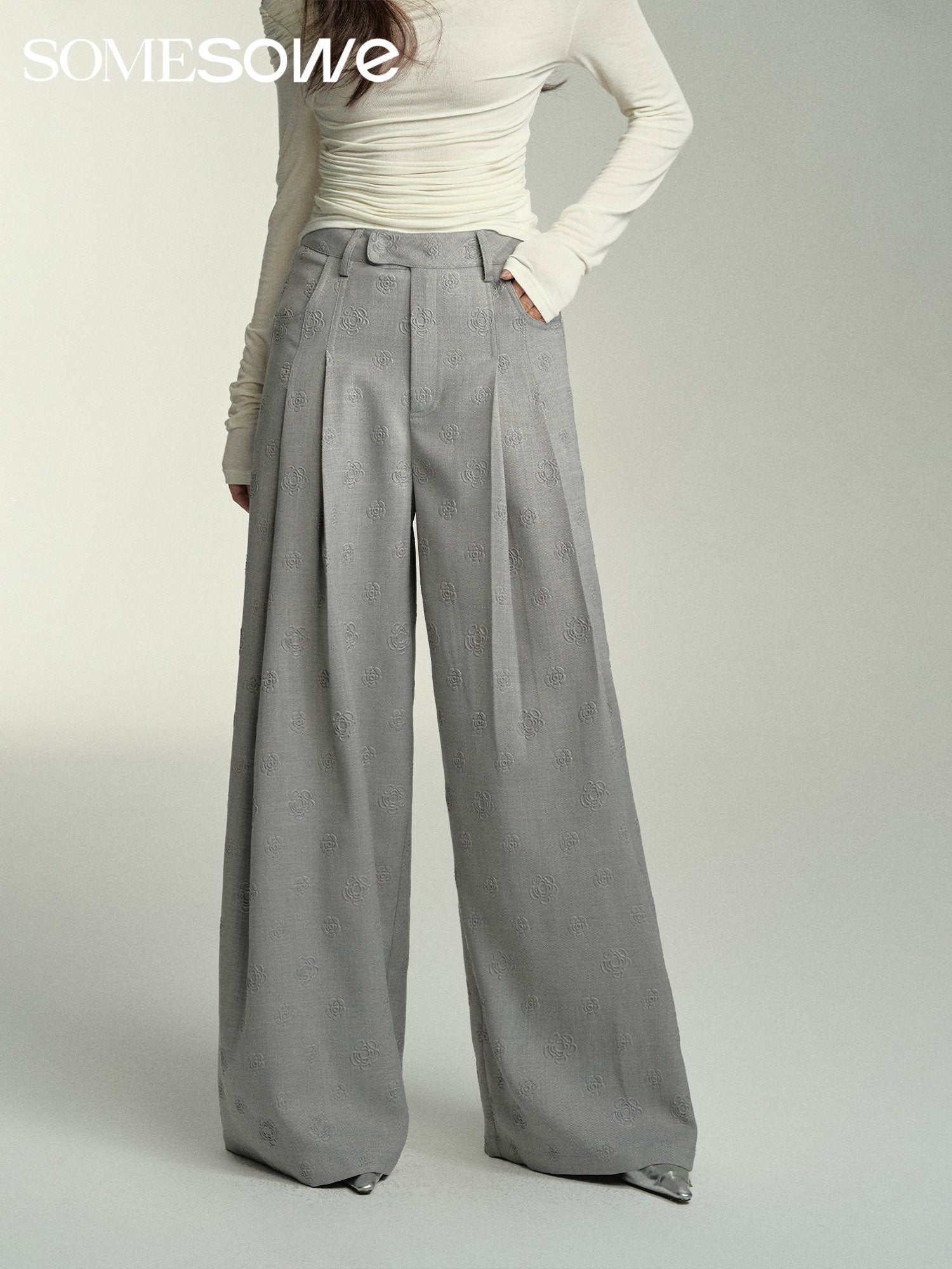 SOMESOWE Grey Loose Suit Pants