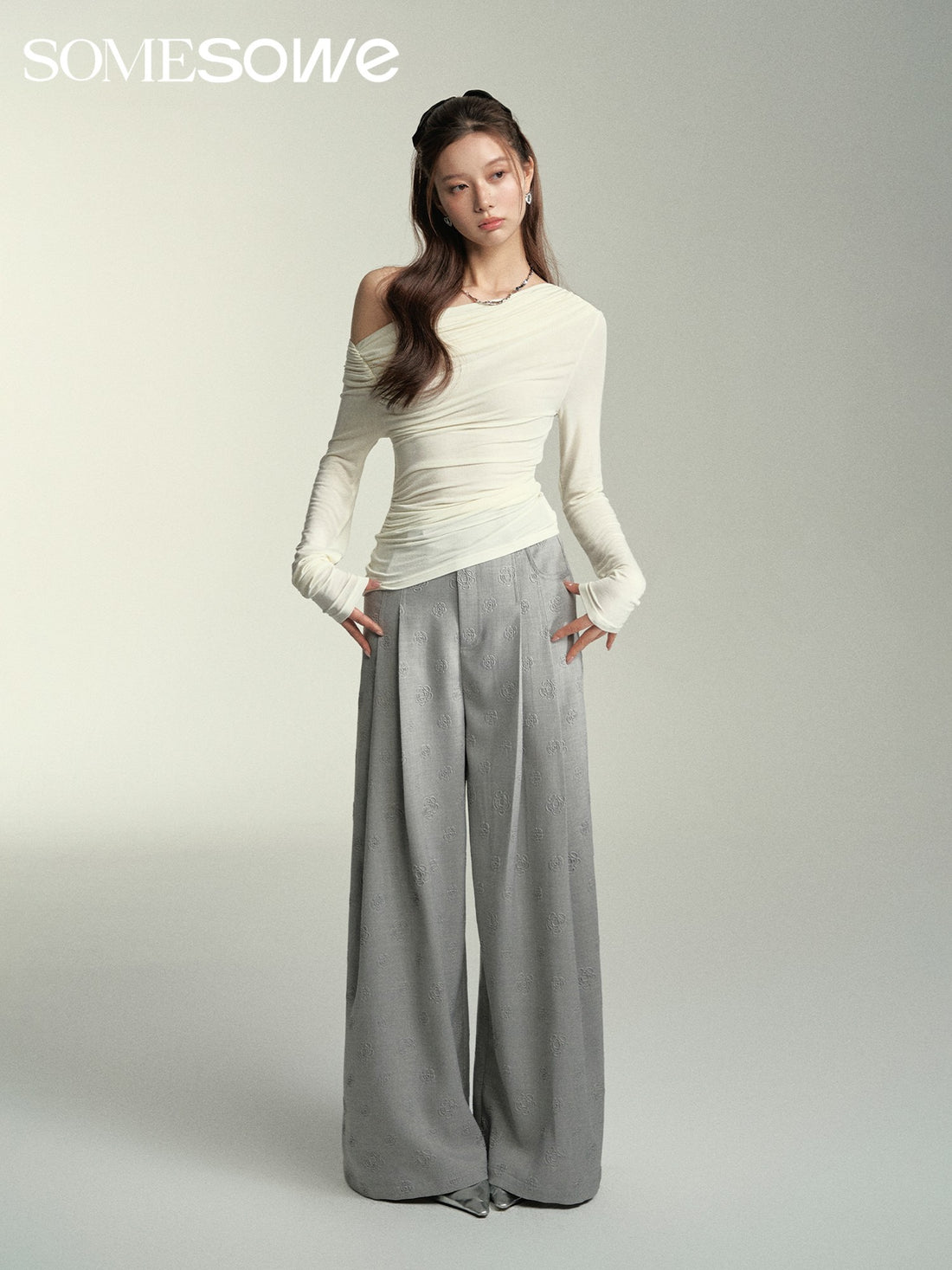 SOMESOWE Grey Loose Suit Pants