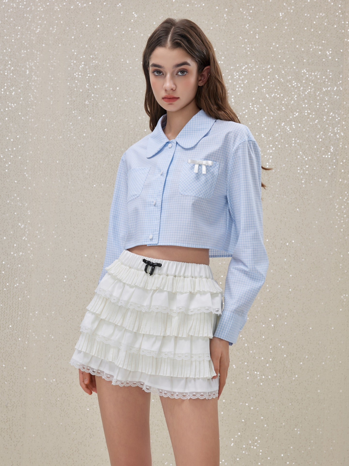 ROCHA ROMA Gingham Butterfly Bow Shirt Or Puffy Skirt