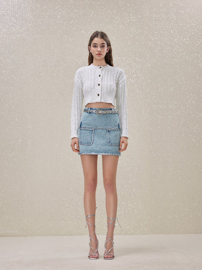 ROCHA ROMA Sequin Knit Cardigan Or  Denim Skirt Set(Separate)