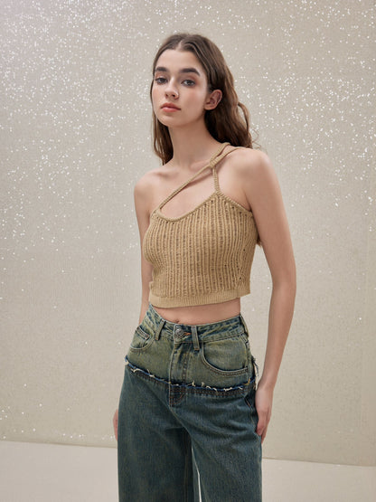 ROCHA ROMA Off-shoulder Knit Vest OR Denim Pants