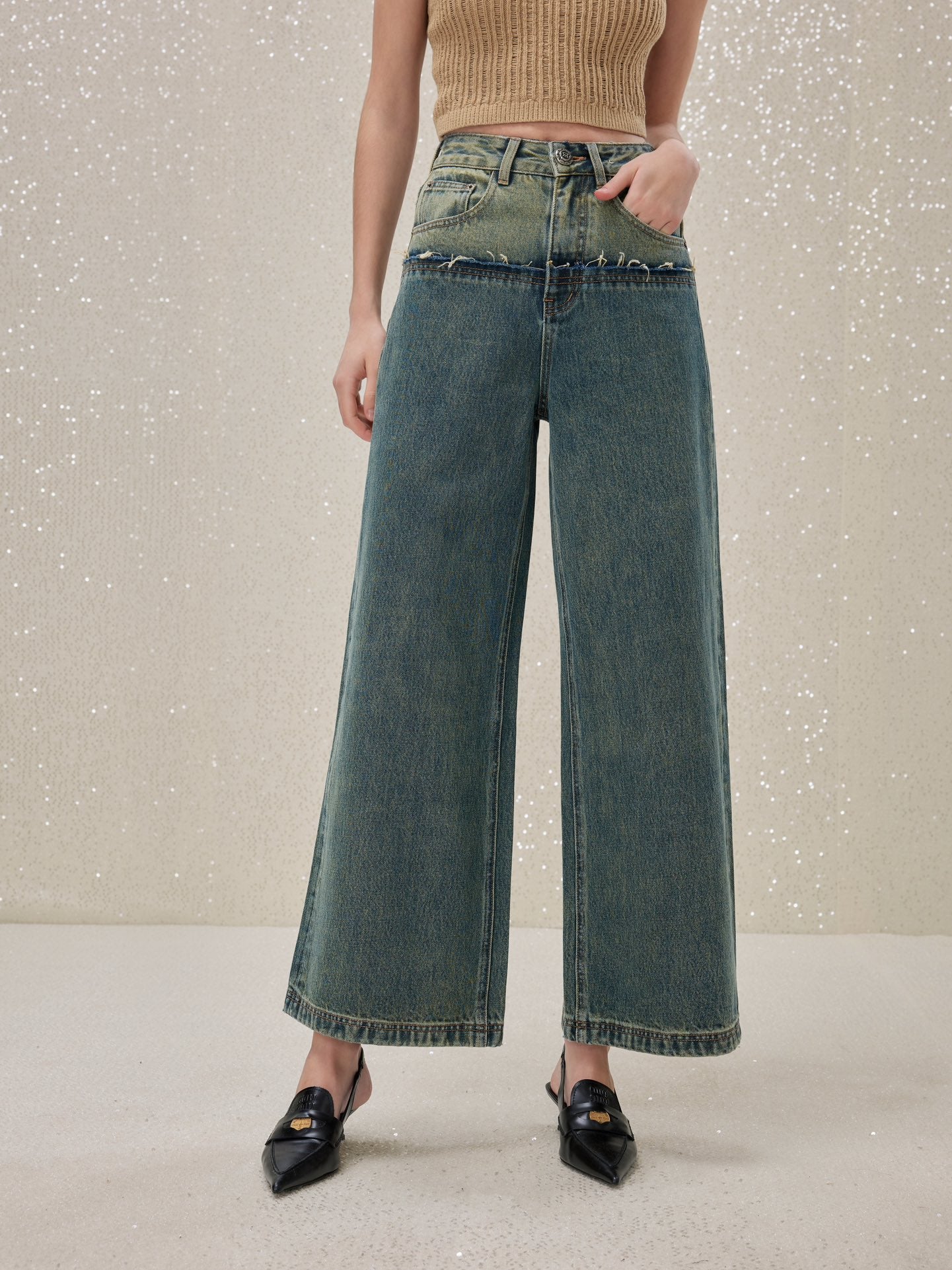 ROCHA ROMA Off-shoulder Knit Vest OR Denim Pants