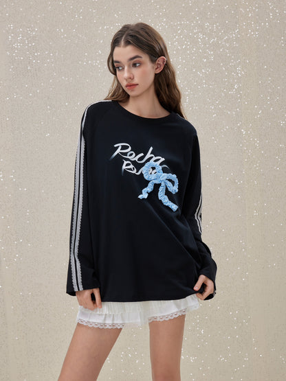 ROCHA ROMA Lace Patchwork Bow T-shirt