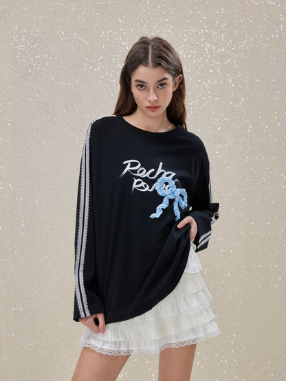 ROCHA ROMA Lace Patchwork Bow T-shirt