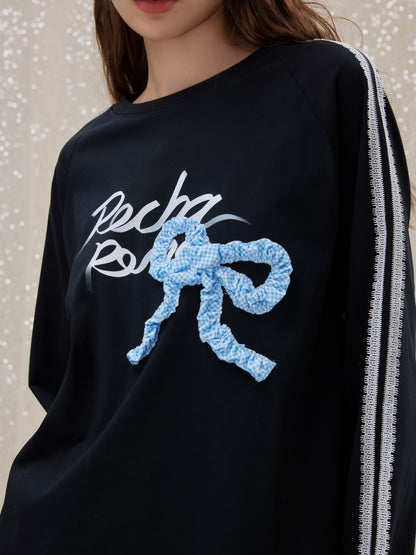 ROCHA ROMA Lace Patchwork Bow T-shirt