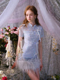 Wardrobes by chen Beaded Feather Clasp Dress