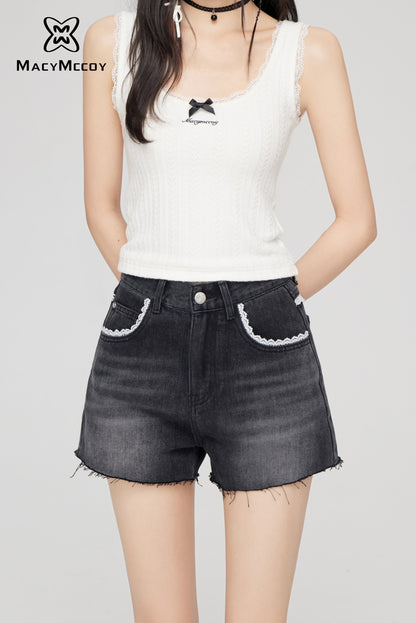 MacyMccoy Lace Patchwork Denim Shorts