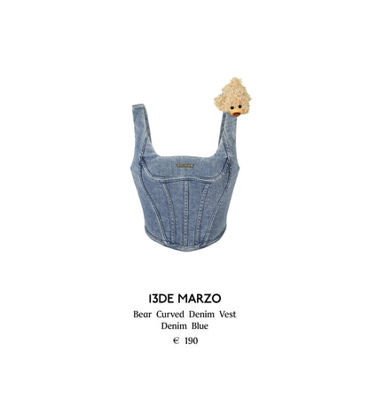 13DE MARZO Bear Curved Denim Vest