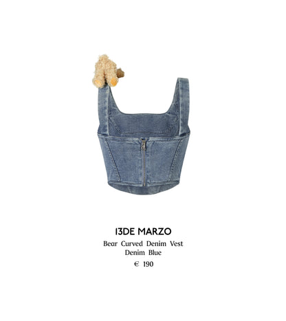 13DE MARZO Bear Curved Denim Vest