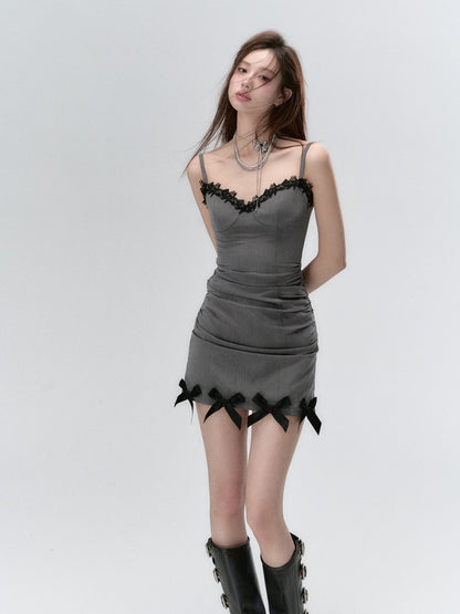 VIA PITTI Grey Bow Mini Dress