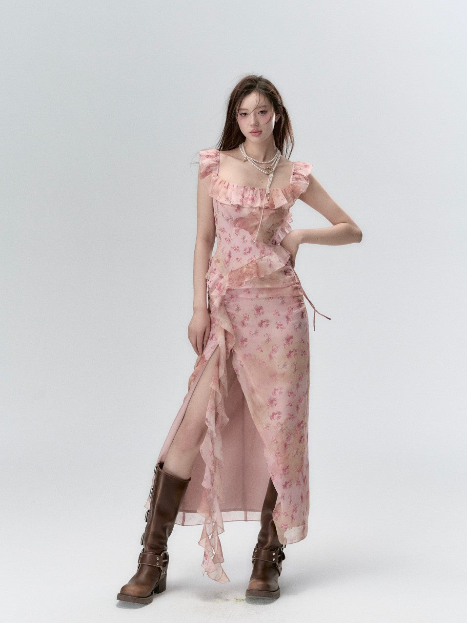 VIA PITTI Pink Flower Midi Dress