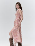 VIA PITTI Pink Flower Midi Dress