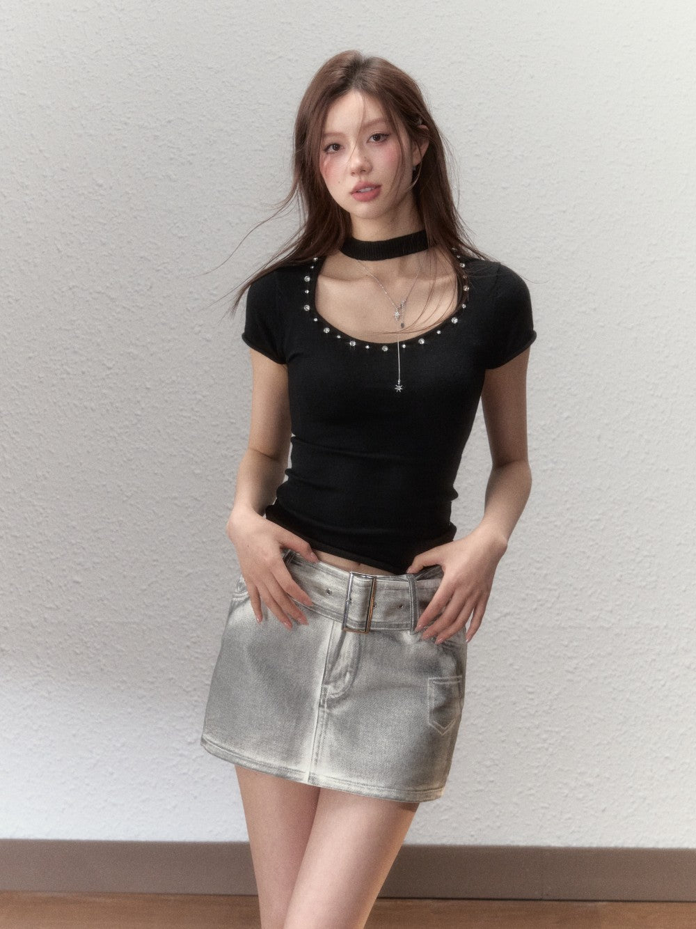 VIA PITTI Silver Denim Mini Skirt