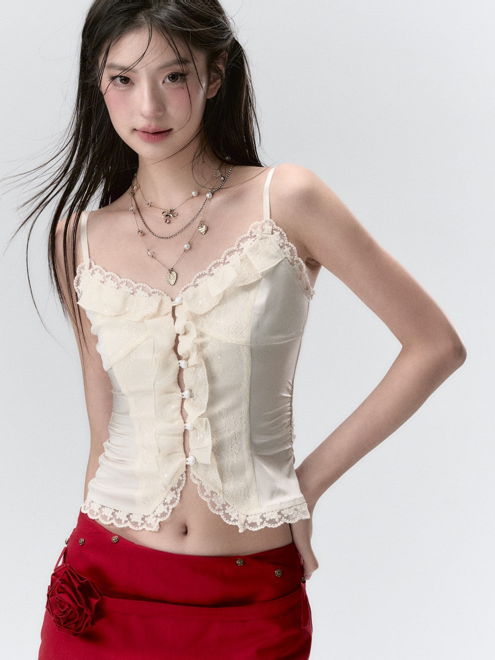 VIA PITTI Lace Slip Top(2color)