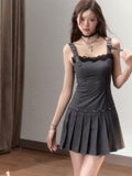 VIA PITTI Lace Grey Suspender Dress