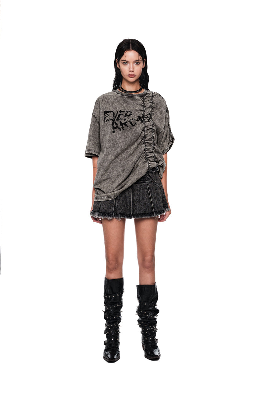 EverArcana Washed Ruched Printed T-Shirt