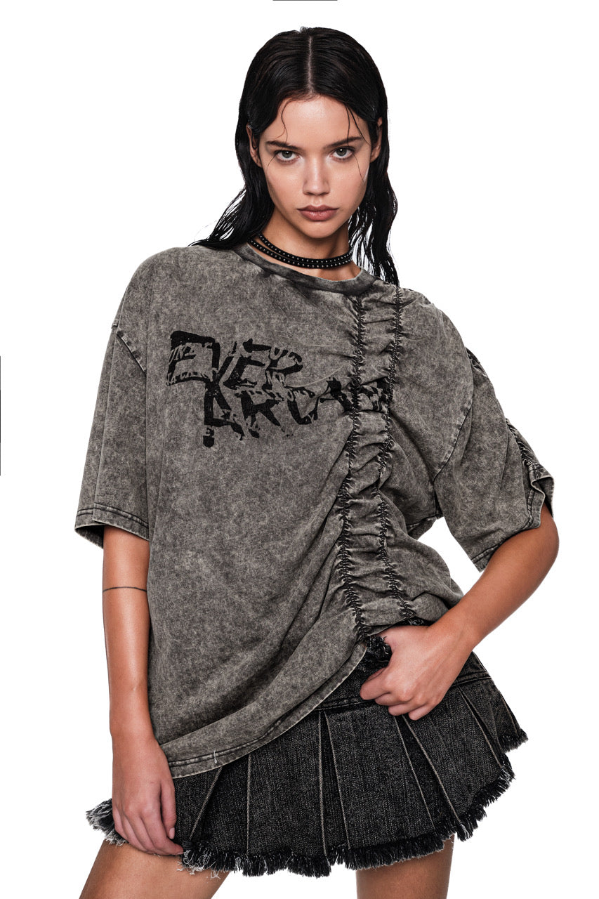 EverArcana Washed Ruched Printed T-Shirt