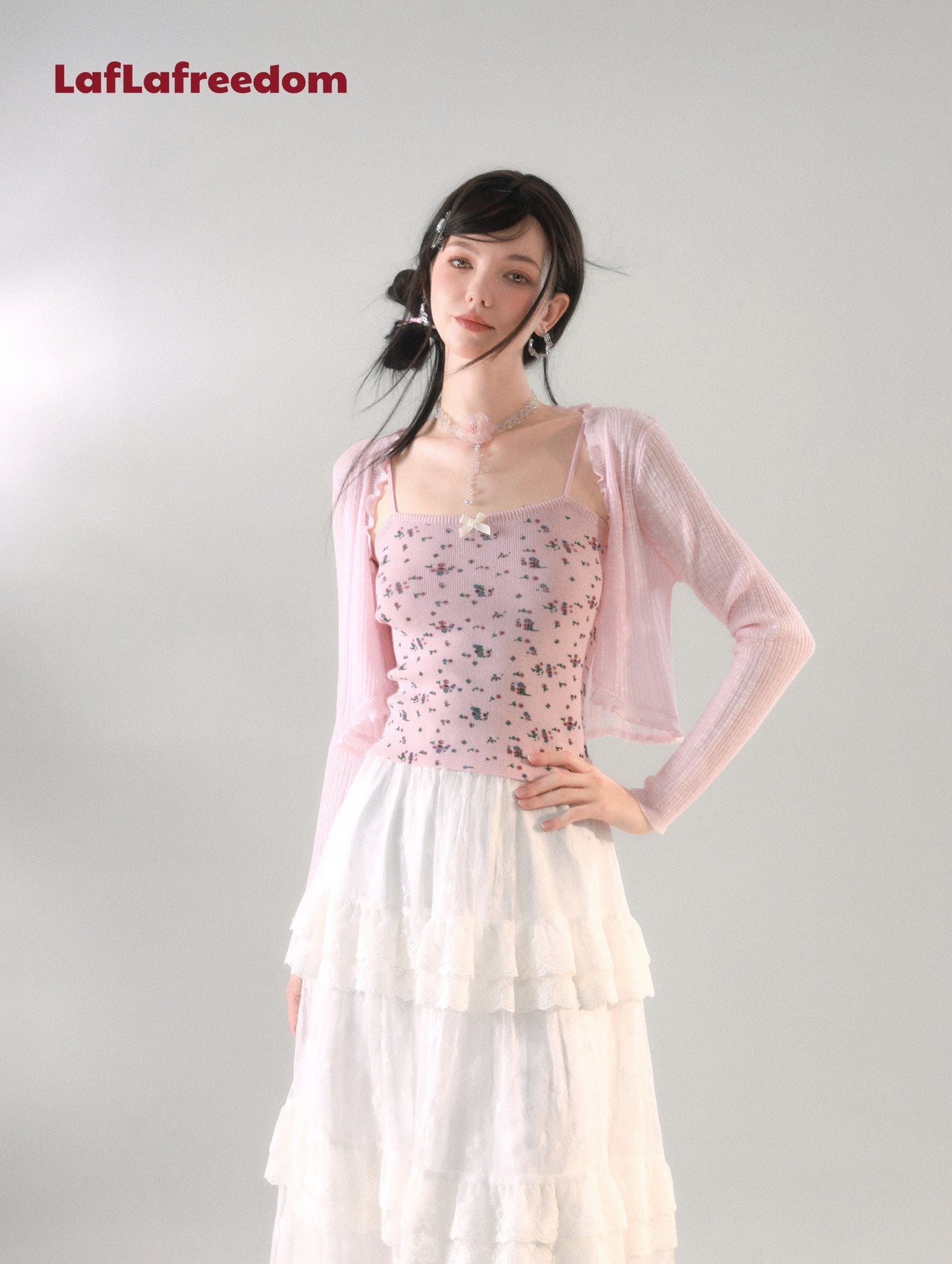 LAFREEDOM SALE Knit Floral Camisole and Cardigan Two-Piece Set