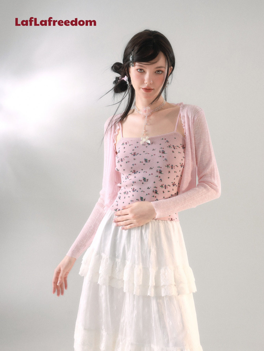 LAFREEDOM SALE Knit Floral Camisole and Cardigan Two-Piece Set