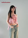 LA FREEDOM Gradient Ruffle Rose Halter Top