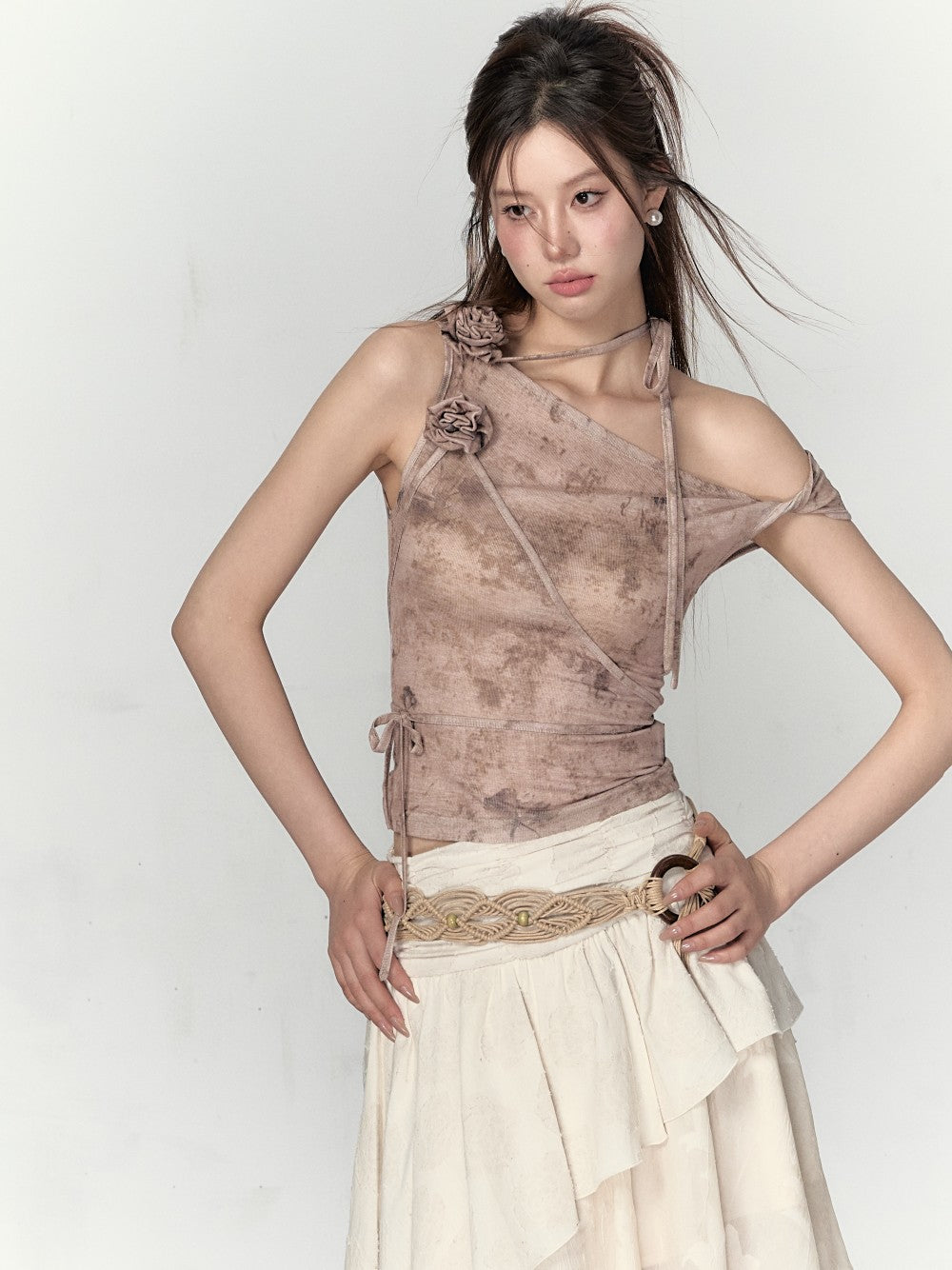 VIA PITTI One-Shoulder Rose Top(2color)