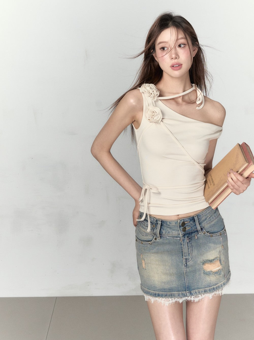 VIA PITTI in stock sale One-Shoulder Rose Top(2color)