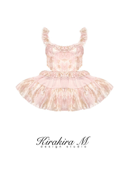 Kirakira.M Pearlescent Soft Pink Printed Dress