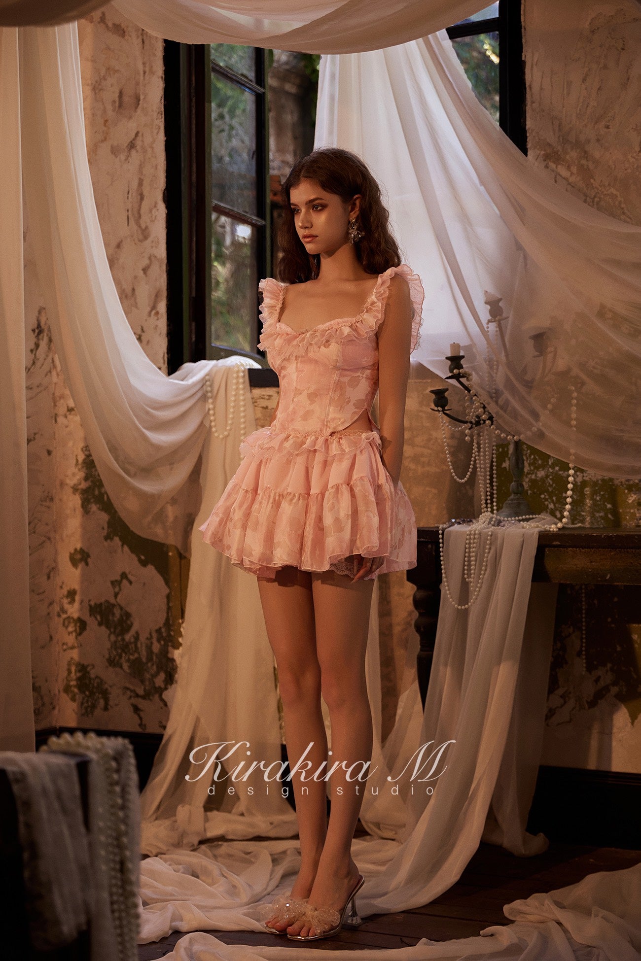 Kirakira.M Pearlescent Soft Pink Printed Dress