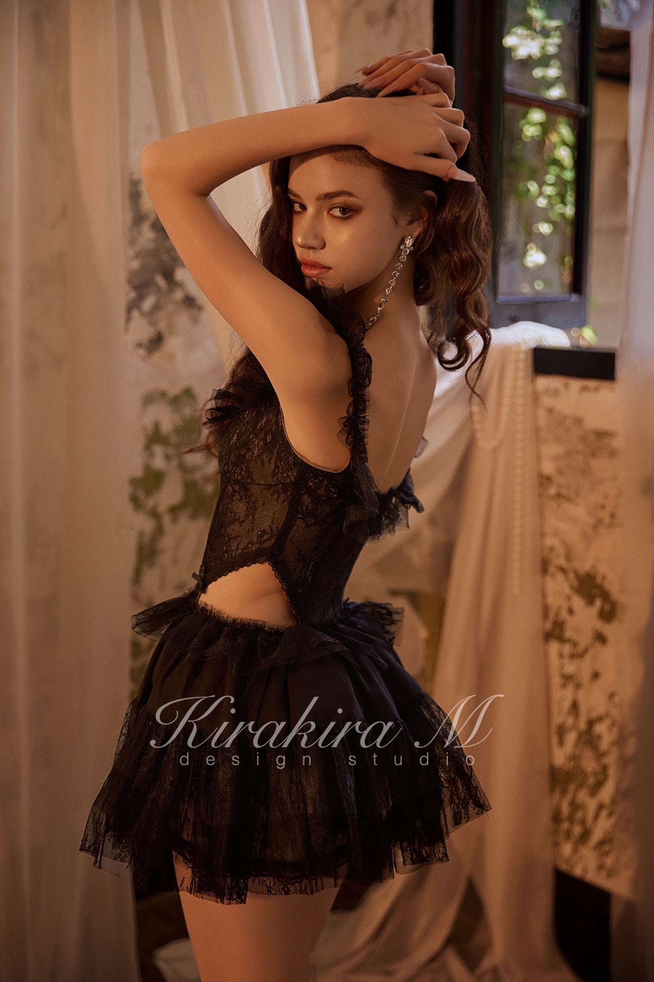 Kirakira.M Black Lace Puffball Dress